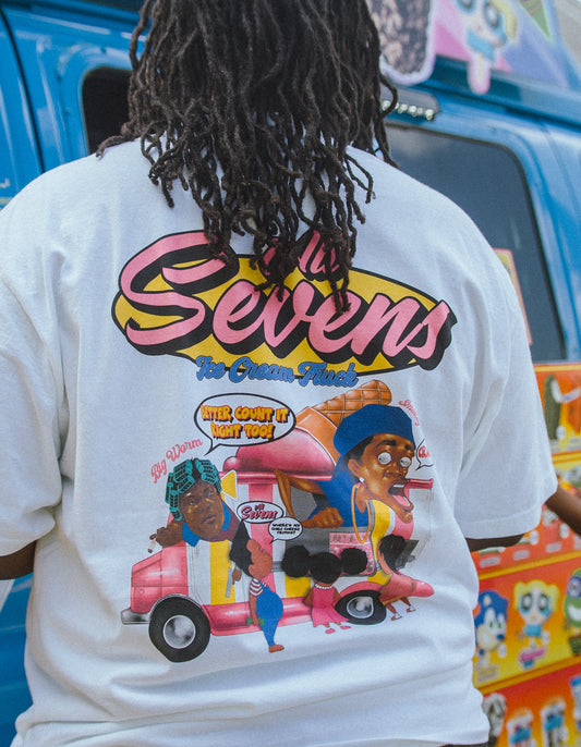ALL SEVENS ICE CREAM T-SHIRT “BIG WORM” WHITE